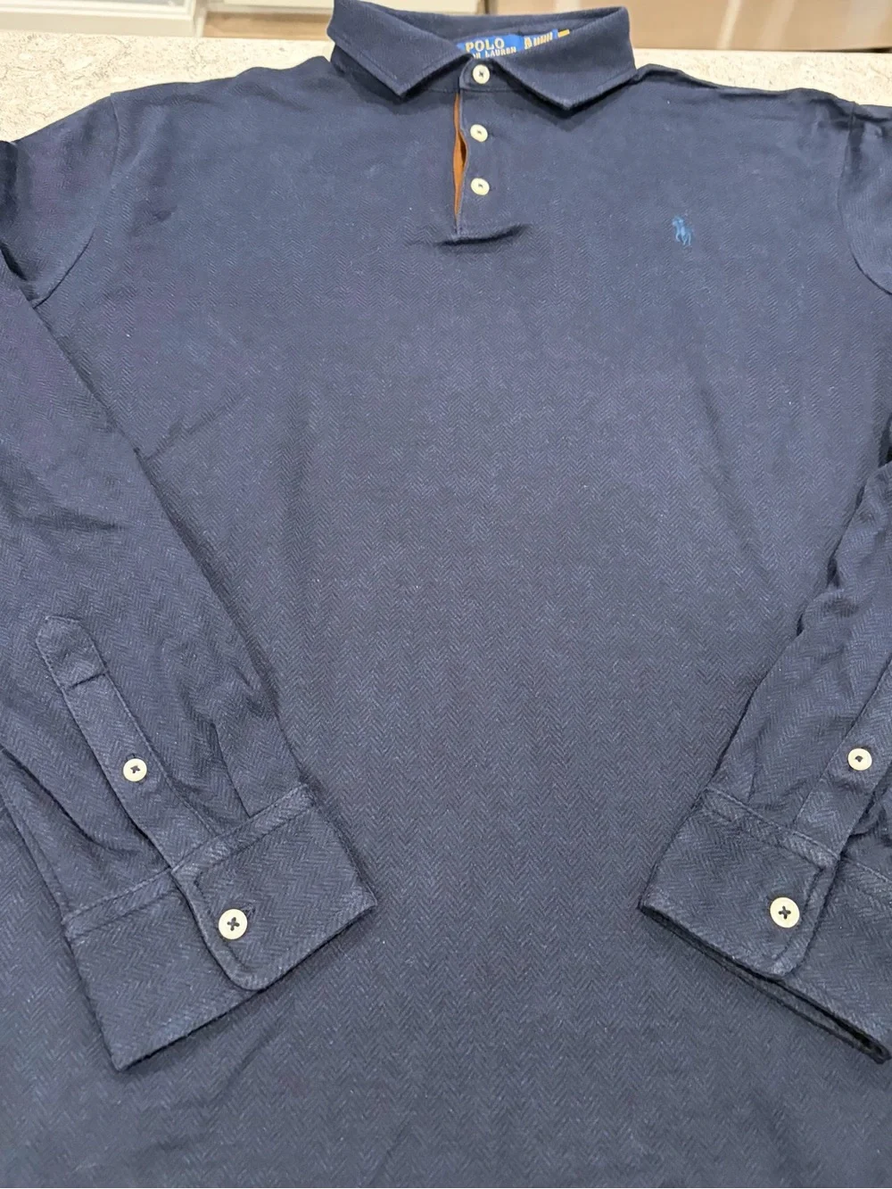 Ralph Lauren Navy Long-Sleeve Polo with Light Blue Pony-XL